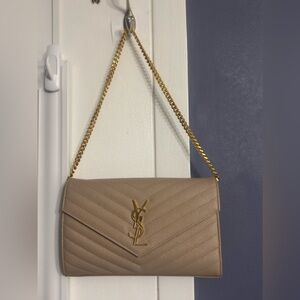 Saint Laurent Taupe Quilted Leather Chain Shoulder Bag with Gold Hardware